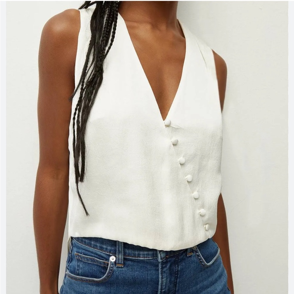 Veronica Beard Rahi Button Detail Satin Tank Top Size Small